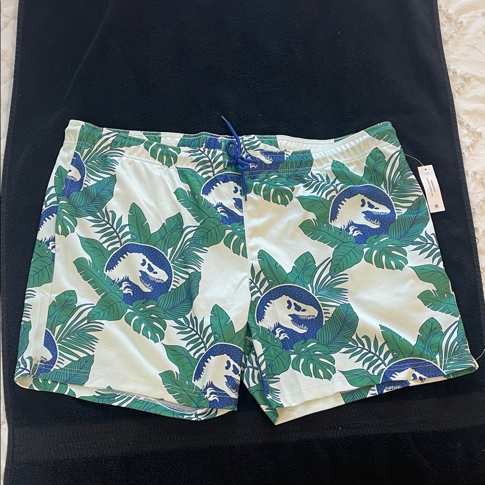 Jurassic Park Tropical Leaf Print Dinosaur mesh shorts new 2XL